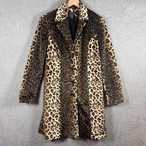 INC Women's Beige Leopard Print Faux-Fur Medium Statement Coat Animal Print